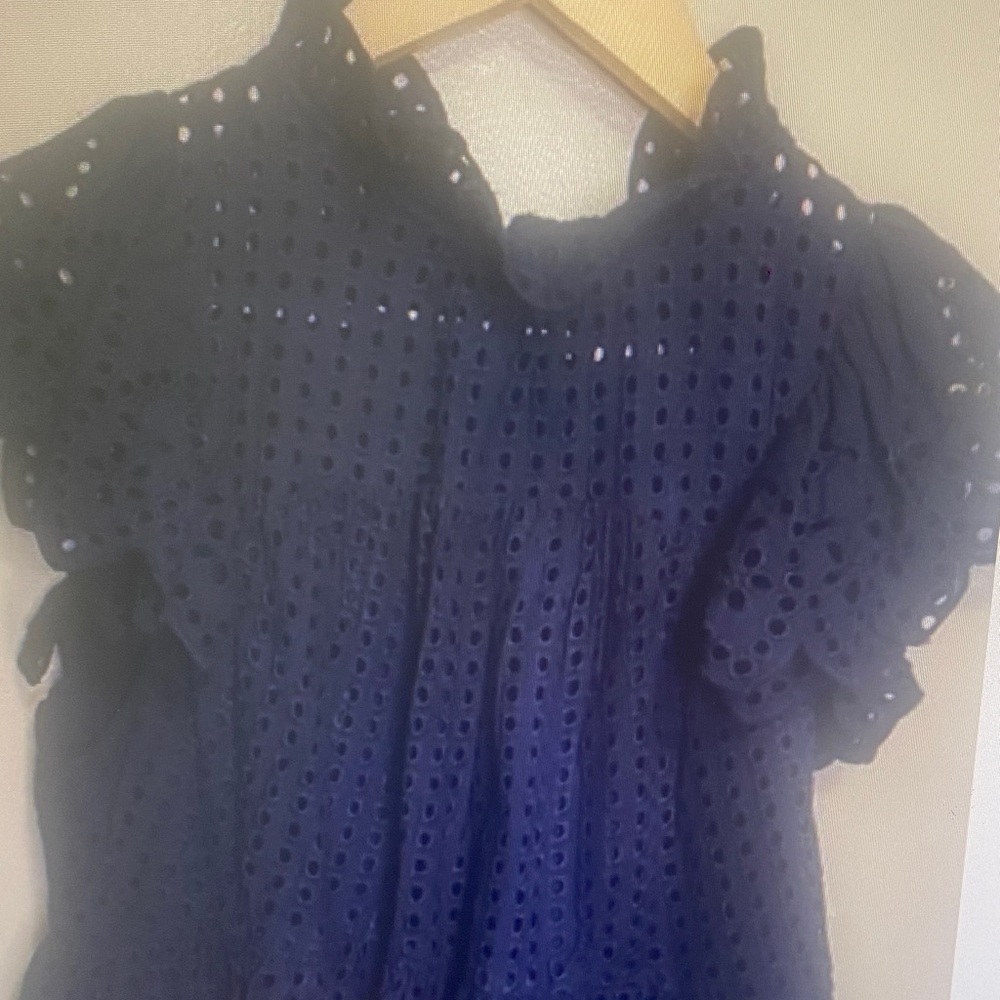 En Saison Navy Smocked Blouse